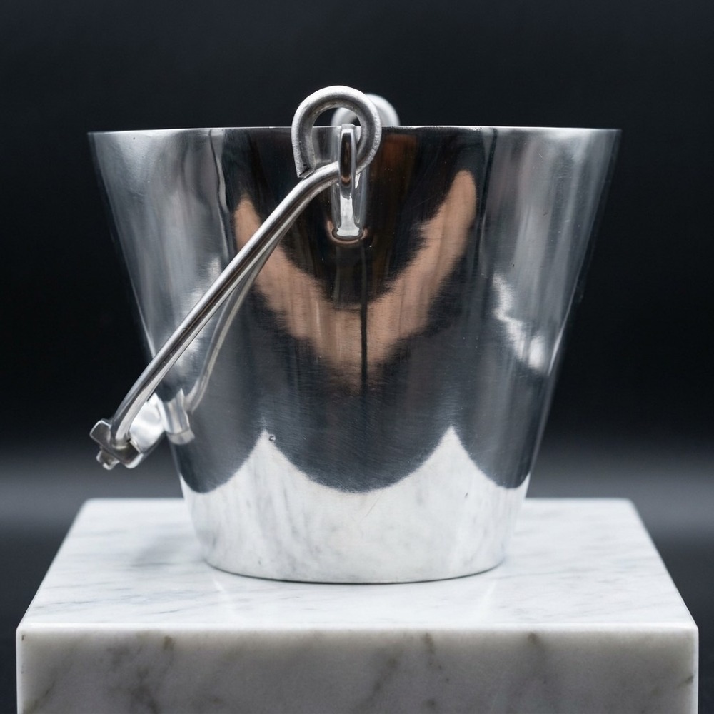 Pottery Barn Cast Aluminum Ice Bucket Wine Champagne Chiller Silver Oval Handle
